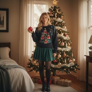 Festive vintage 80s 90s Christmas Tree Sweater - Black